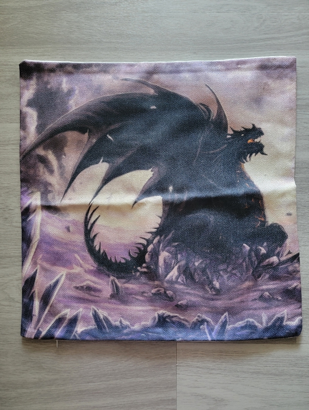 Dragon Art Printed Fabric Panel - Purple and Black